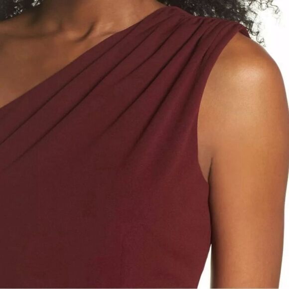 Katie May Angelina Crepe Column Bordeaux One Shoulder Formal Evening Gown Dress - Picture 6 of 13